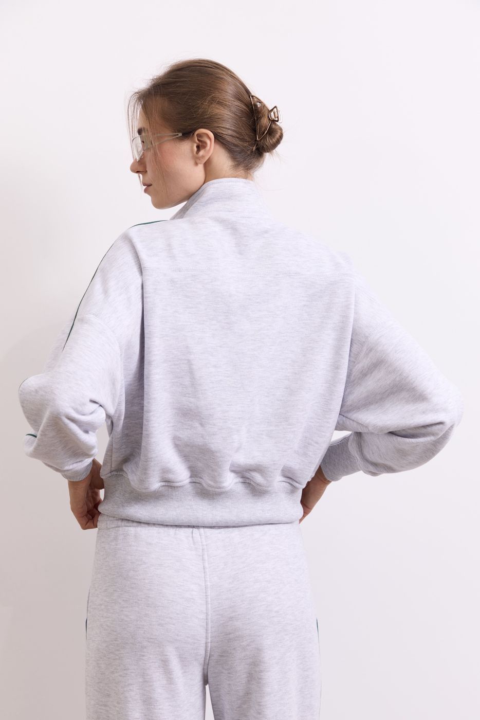 Світшот Classic in Motion Full Zip, Сірий меланж/Зелений кант 01409 фото