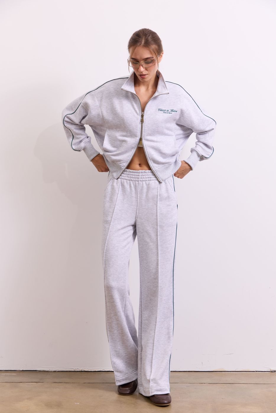 Світшот Classic in Motion Full Zip, Сірий меланж/Зелений кант 01409 фото