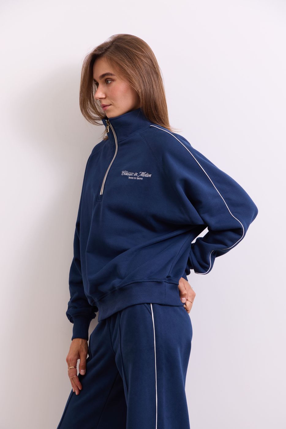 Світшот Classic in Motion Half Zip, Темно-синій/Молочний кант