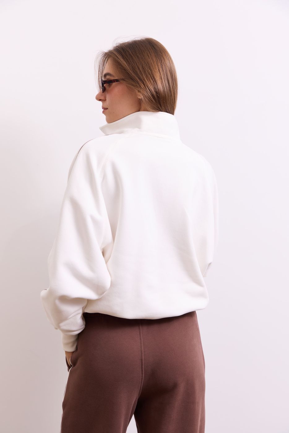 Світшот Classic in Motion Half Zip, Молочний/Коричневий кант